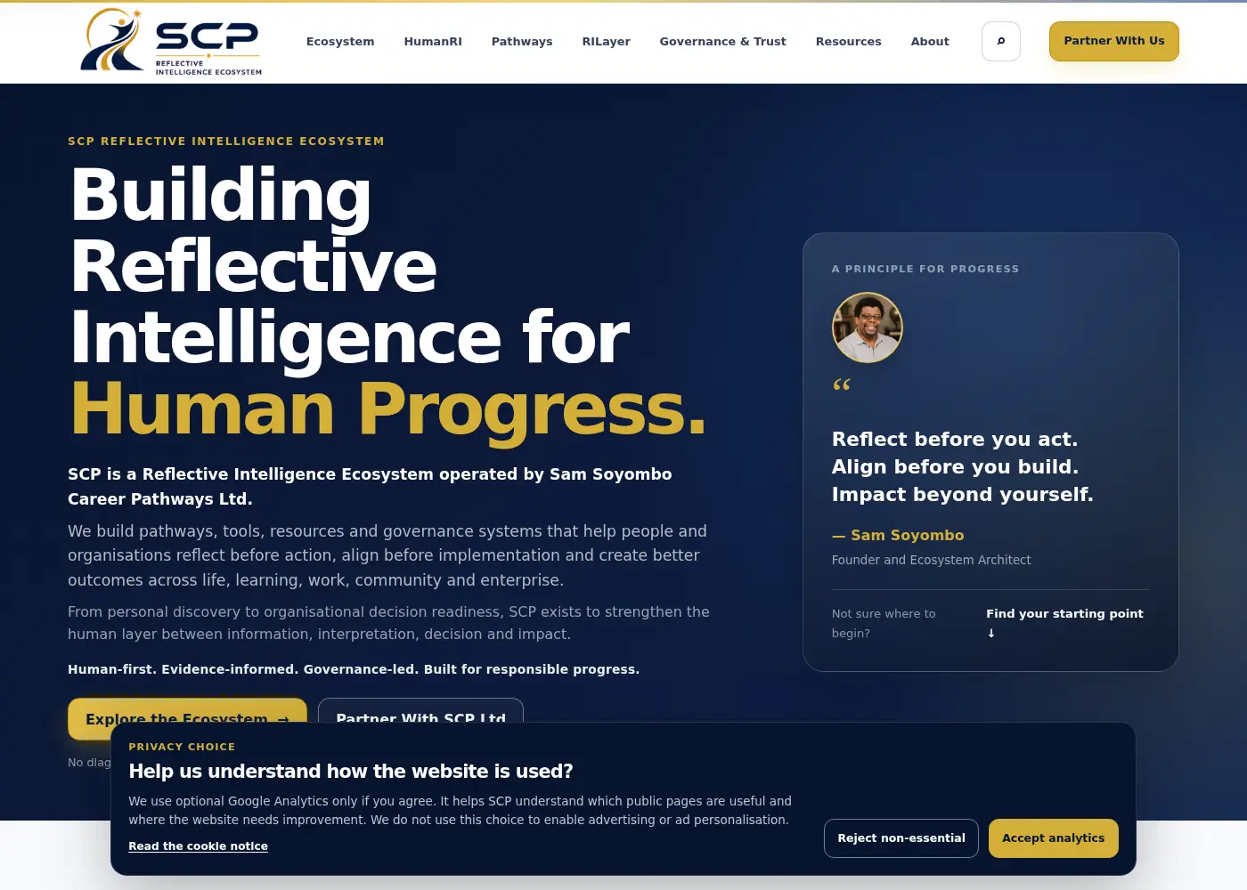 Screenshot of the Sam Soyombo Career Pathways website homepage